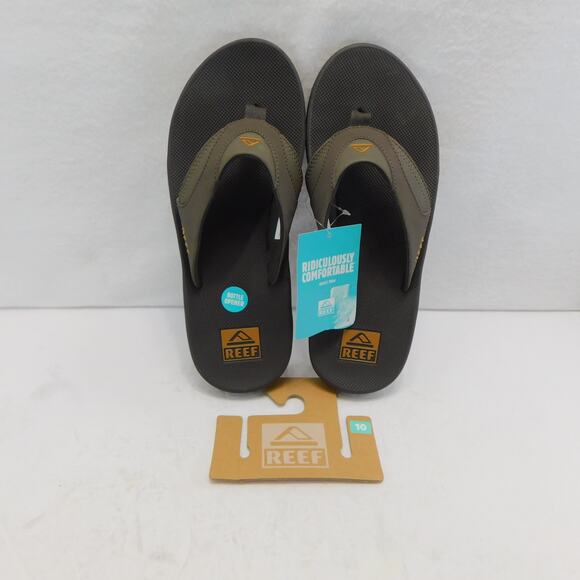 Reef Brown Fanning Men Flip Flops Size 10 with Bottle Opener New - Picture 10 of 12